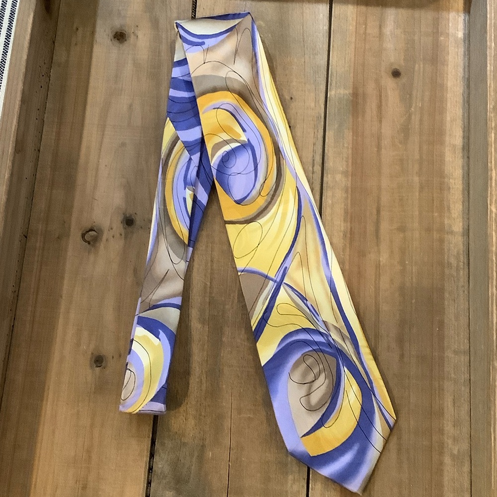 J. GARCIA 100%Silk Yellow/Purple โSnail Gardenโ Collection 55 Eclectic Tie